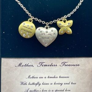Gold and Silver Mother Necklace in a Gift Box with sentimental words. 3 pendants